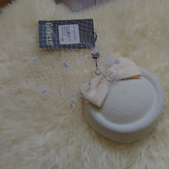 NWT Vintage Style Fascinator Hat, Ivory Bridal with Veil COLLECTIF - Picture 6 of 7